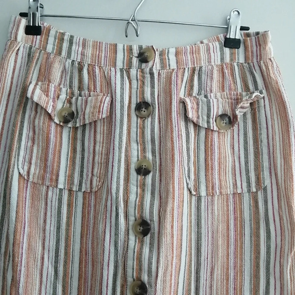 Urban Outfitters Carson Linen Blend Button Front Striped Midi Skirt Medium - Picture 5 of 16